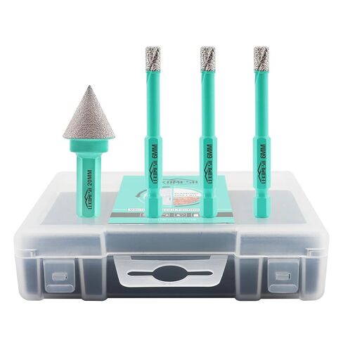 Diamond Core Drill Bits Set 4pcs Tile Hole Saw Kit for Porcelain Tile Ceramic Marble Brick Concrete with Quick-Shank(1/4"+1/4"+5/16" Diamond Drill Bits+4/5" Diamond Chamfer Bits) in Saudi Arabia