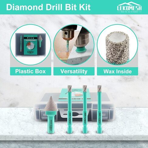 Diamond Core Drill Bits Set 4pcs Tile Hole Saw Kit for Porcelain Tile Ceramic Marble Brick Concrete with Quick-Shank(1/4"+1/4"+5/16" Diamond Drill Bits+4/5" Diamond Chamfer Bits) in Saudi Arabia
