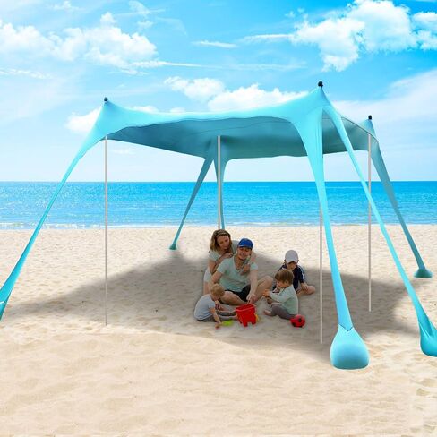 BRONOM Beach Canopy Beach Tent 11X11 FT Beach Shade Canopy UPF50+ Sun Protection Include 4 Poles Beach Blanket Windproof Ropes Carry Bag Ground Pegs Easy Installation for Outdoor Camping in Saudi Arabia