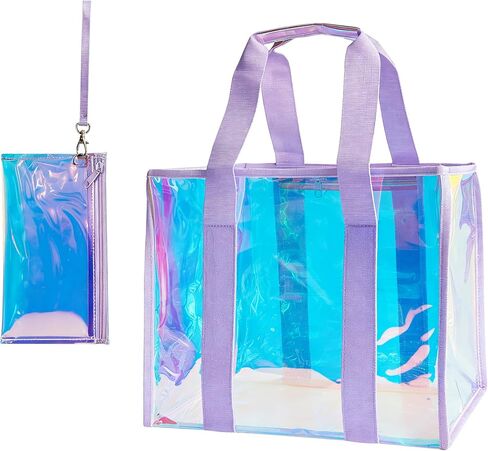 ONEART Holographic PVC Beach Tote Bag - Waterproof Clear Tote for Travel & Pool,Durable Design with Reinforced Handles 1-Pack in Saudi Arabia
