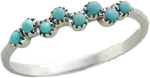 Turquoise Stackable Ring for Women Boho Blue Stone Stacking Statement Knuckle Band Rings Comfort Fit Simple Retro Wedding Promise Christmas Birthday Small Dainty Ring 6-10 Size 9 in Kuwait