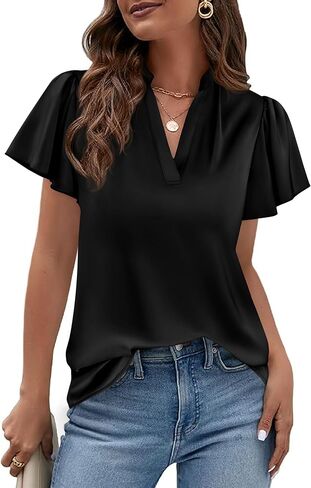 PRETTYGARDEN Women's 2026 Summer Blouses Dressy Casual Ruffle Cap Sleeve V Neck Business Work Trendy Cute Tops Spring Outfits in Saudi Arabia