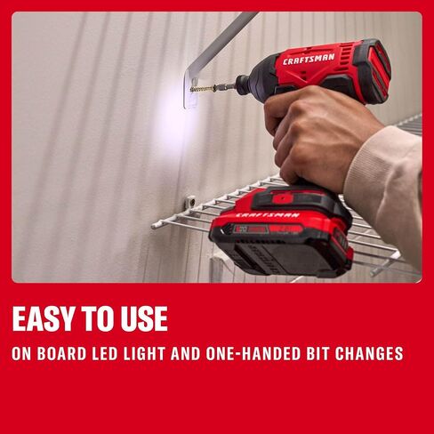 CRAFTSMAN Cordless 1/4 Impact Driver with 2 Ah Lithium Ion Battery, Charger and PH2 Screwdriving Bit, LED Light, High Torque, Variable Speed, 2900 RPM (CMCF801D1) in Saudi Arabia