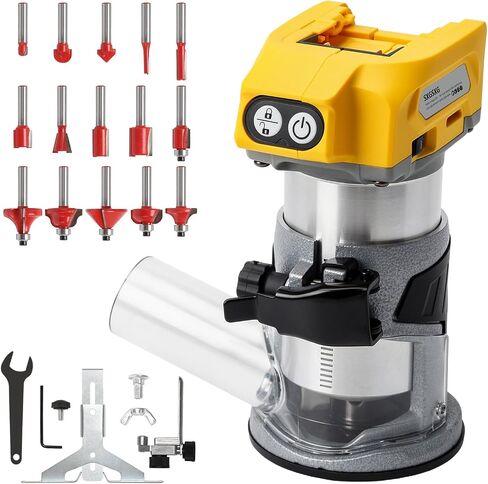 Wood Router with DeWalt 20V Battery,Router Tool for 800W 30000 RPM，5 Variable Speeds Fixed Base Cordless Router,15PCS 1/4" Router Bits【Battery Not Included】 in Kuwait