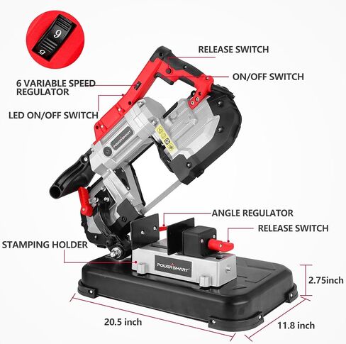 PowerSmart Portable Band Saw with Removable Alloy Steel Base, 10Amp 1100W Motor 5-Inch Deep Cut Bandsaw for Metal in Kuwait