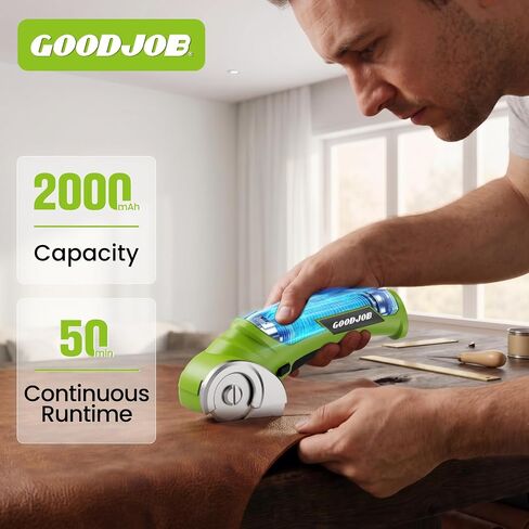 Goodjob 4V Cordless Electric Scissors Box Cutter | Rechargeable Cutting Tool with 4 SK5 Blades for Cardboard Fabric Leather Carpet Upholstery 2000mAh Battery Safety Lock in Kuwait