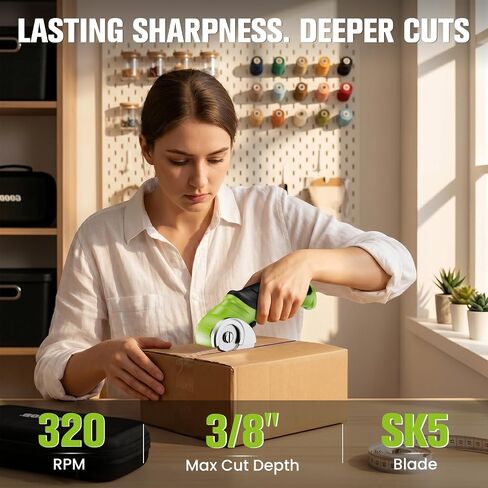 Goodjob 4V Cordless Electric Scissors Box Cutter | Rechargeable Cutting Tool with 4 SK5 Blades for Cardboard Fabric Leather Carpet Upholstery 2000mAh Battery Safety Lock in Kuwait