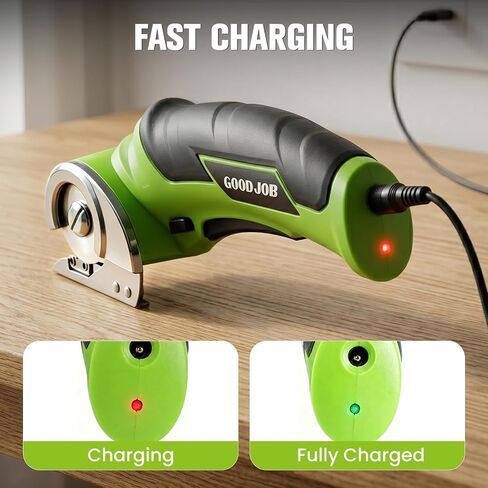 Goodjob 4V Cordless Electric Scissors Box Cutter | Rechargeable Cutting Tool with 4 SK5 Blades for Cardboard Fabric Leather Carpet Upholstery 2000mAh Battery Safety Lock in Kuwait