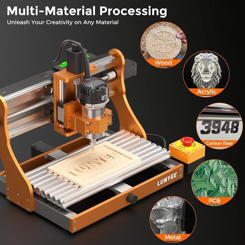LUNYEE 3020 Nova CNC Router Machine, All-Metal XYZ Axis Linear Guides and Ball screw with 800W Trimmer Router, Suitable for Cutting Aluminum, Brass, Wood, Acrylic, MDF, and Plastics in Kuwait