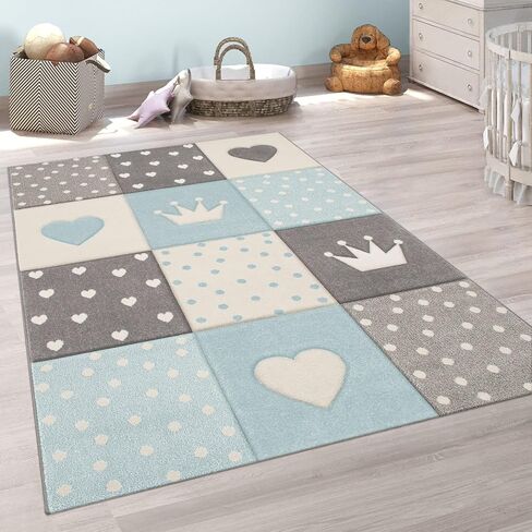 Paco Home Kids Rug for Nursery Checkered with Dots Hearts & Crowns in Purple White Pastel, Size: 5'3" x 7'7" in Saudi Arabia