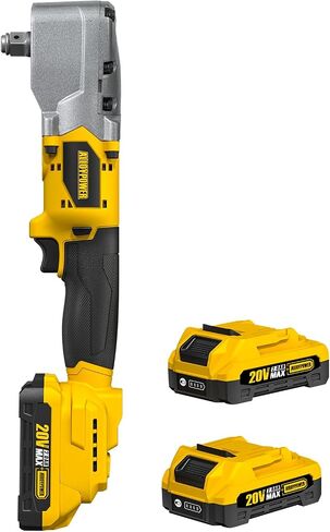 20V Brushless Right Angle Impact Wrench, 1/2", 207 FT-LBS | Slim 90°head, 2 batteries,2-speed control,LED light, for Tight Spaces, Automotive Repair, Engine Bay & Machinery Maintenance in Kuwait