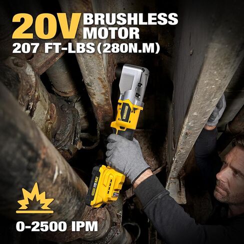 20V Brushless Right Angle Impact Wrench, 1/2", 207 FT-LBS | Slim 90°head, 2 batteries,2-speed control,LED light, for Tight Spaces, Automotive Repair, Engine Bay & Machinery Maintenance in Kuwait