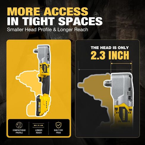 20V Brushless Right Angle Impact Wrench, 1/2", 207 FT-LBS | Slim 90°head, 2 batteries,2-speed control,LED light, for Tight Spaces, Automotive Repair, Engine Bay & Machinery Maintenance in Kuwait