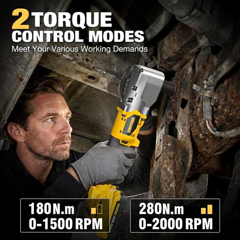 20V Brushless Right Angle Impact Wrench, 1/2", 207 FT-LBS | Slim 90°head, 2 batteries,2-speed control,LED light, for Tight Spaces, Automotive Repair, Engine Bay & Machinery Maintenance in Kuwait