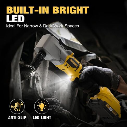 20V Brushless Right Angle Impact Wrench, 1/2", 207 FT-LBS | Slim 90°head, 2 batteries,2-speed control,LED light, for Tight Spaces, Automotive Repair, Engine Bay & Machinery Maintenance in Kuwait