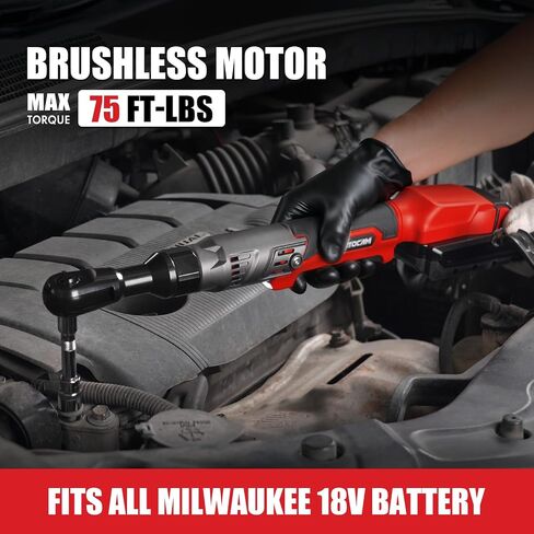 3/8" Cordless Ratchet Wrench for Milwaukee 18V Battery(Tool Only),75FT-LBS(102N.m) Extended Electric Ratchet Wrench with Variable Speed, LED Light, 1/4"&1/2" Adapter,3" Extension Bar in Kuwait