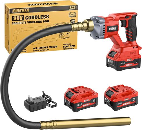 Alloyman Handheld Concrete Vibrator Tool, 600W Brushless Concrete Vibrator with 2 * 4.0Ah Battery & Charger, 3.8ft Flexible Immersion Shaft & Portable Vibrator for Removing Air Bubble in Kuwait