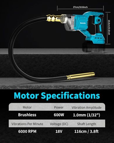 Cordless Concrete Vibrator Compatible with Makita | Sonuvia 600W motor with 6000RPM high-frequency vibration and 3.8ft flexible shaft. Cordless design(Battery not included) in Kuwait