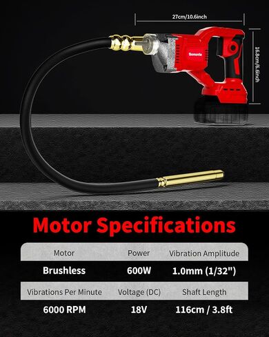 Cordless Concrete Vibrator Compatible with Milwaukee | Sonuvia 600W motor with 6000RPM high-frequency vibration and 3.8ft flexible shaft. Cordless design(Battery not included) in Kuwait