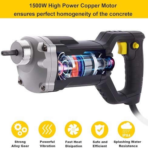 Handheld Concrete Vibrating Tool, 1500W Electric Concrete Vibrator | 6.6ft Shaft Rod, 14400VPM, Portable Pencil Cement Vibrarator, Remove Air Bubble and Mix Concrete in Kuwait