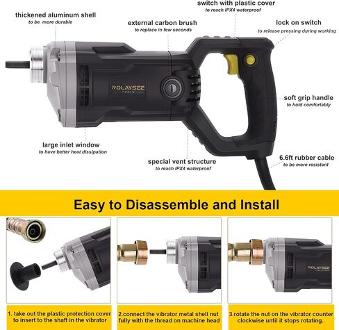 Handheld Concrete Vibrating Tool, 1500W Electric Concrete Vibrator | 6.6ft Shaft Rod, 14400VPM, Portable Pencil Cement Vibrarator, Remove Air Bubble and Mix Concrete in Kuwait