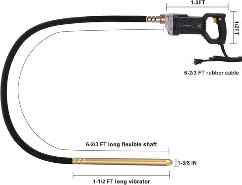 Handheld Concrete Vibrating Tool, 1500W Electric Concrete Vibrator | 6.6ft Shaft Rod, 14400VPM, Portable Pencil Cement Vibrarator, Remove Air Bubble and Mix Concrete in Kuwait