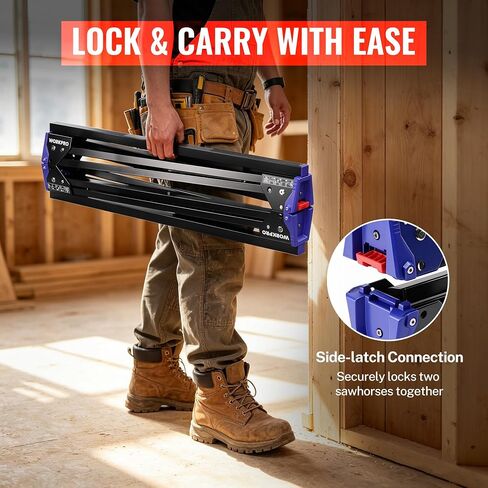 WORKPRO Folding Saw Horses 2 Pack, Heavy Duty Metal Sawhorse Supports 1800 lbs per Pair, Portable Foldable Work Stand with Lock & Carry Design for Woodworking, Garage, Workshop & Jobsite in Kuwait
