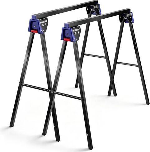 WORKPRO Folding Saw Horses 2 Pack, Heavy Duty Metal Sawhorse Supports 1800 lbs per Pair, Portable Foldable Work Stand with Lock & Carry Design for Woodworking, Garage, Workshop & Jobsite in Kuwait