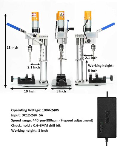 Mini Drill Press Table Compact And Portable Enhanced Model With High Torque, 440–880 Rpm Ideal For Woodworking, Pen Making, Metalworking, Epoxy Projects, Jewelry Making, Diy Crafts, Handicrafts in Kuwait