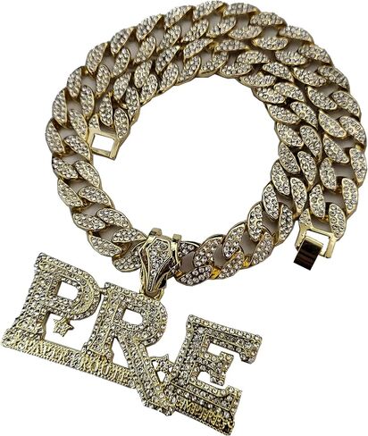 Gold Silver plated Simulated Diamond Large PRE Pendant & 15mm 16" 18" 20" 24" 30" Iced Cuban Chain Hip Hop Jewelry Bling Necklace Gift in Saudi Arabia