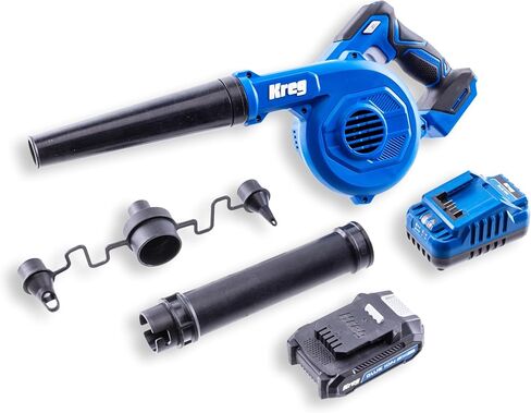 Kreg 20V Ionic Drive Shop Blower Kit - Cordless Shop Blower for Dust, Debris & Workshop Cleanup - 200 MPH Airflow, 3-Speed with Variable Speed Trigger - 3 Inflator Nozzles - 2Ah Battery & Charger in Kuwait