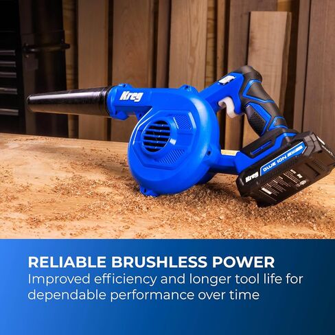Kreg 20V Ionic Drive Shop Blower Kit - Cordless Shop Blower for Dust, Debris & Workshop Cleanup - 200 MPH Airflow, 3-Speed with Variable Speed Trigger - 3 Inflator Nozzles - 2Ah Battery & Charger in Kuwait