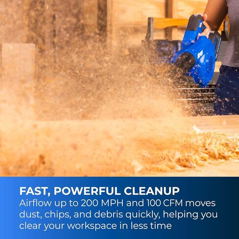 Kreg 20V Ionic Drive Shop Blower Kit - Cordless Shop Blower for Dust, Debris & Workshop Cleanup - 200 MPH Airflow, 3-Speed with Variable Speed Trigger - 3 Inflator Nozzles - 2Ah Battery & Charger in Kuwait