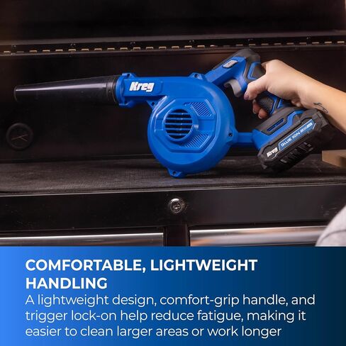 Kreg 20V Ionic Drive Shop Blower Kit - Cordless Shop Blower for Dust, Debris & Workshop Cleanup - 200 MPH Airflow, 3-Speed with Variable Speed Trigger - 3 Inflator Nozzles - 2Ah Battery & Charger in Kuwait