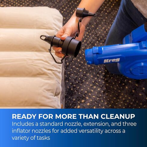Kreg 20V Ionic Drive Shop Blower Kit - Cordless Shop Blower for Dust, Debris & Workshop Cleanup - 200 MPH Airflow, 3-Speed with Variable Speed Trigger - 3 Inflator Nozzles - 2Ah Battery & Charger in Kuwait