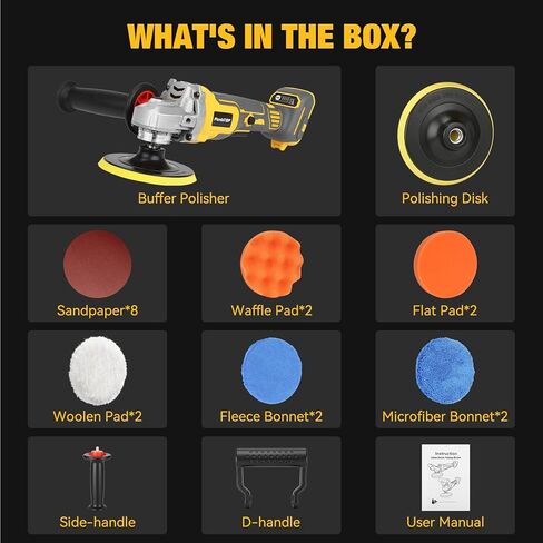 Cordless Buffer Polisher for Dewalt 20v Max Battery, Brushless Rotary Car Buffer Polisher, Variable Speed 1000-6000 RPM, Detachable Handle Polisher for Car Detailing,Sanding Waxing (No Battery) in Kuwait