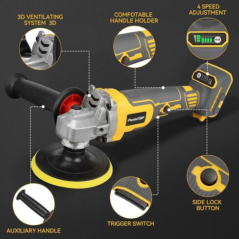 Cordless Buffer Polisher for Dewalt 20v Max Battery, Brushless Rotary Car Buffer Polisher, Variable Speed 1000-6000 RPM, Detachable Handle Polisher for Car Detailing,Sanding Waxing (No Battery) in Kuwait