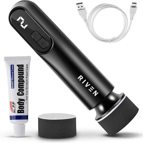 RIVEN Cordless Car Polisher Buffer Kit, Adjustable 3 Speeds - 2Pcs 12V Rechargeable Battery, 3inch Orbital and Rotary Fast Polisher for Car Detailing, Waxing, Paint Correction Car & RV Polisher in Kuwait