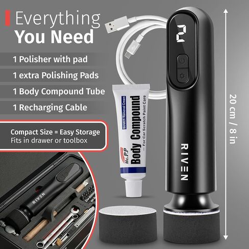 RIVEN Cordless Car Polisher Buffer Kit, Adjustable 3 Speeds - 2Pcs 12V Rechargeable Battery, 3inch Orbital and Rotary Fast Polisher for Car Detailing, Waxing, Paint Correction Car & RV Polisher in Kuwait