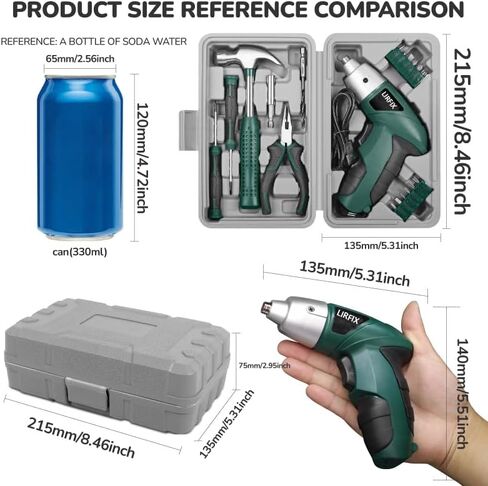 20-Piece Green 3.6V Electric Household Hardware Tool Set - Compact USB Rechargeable Low-Power Screwdriver, Pliers, Claw Hammer, Screwdriver Bits in Kuwait