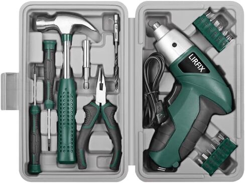 20-Piece Green 3.6V Electric Household Hardware Tool Set - Compact USB Rechargeable Low-Power Screwdriver, Pliers, Claw Hammer, Screwdriver Bits in Kuwait