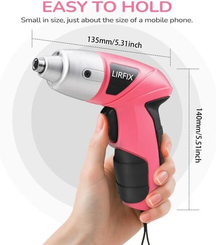 Pink 20-Piece 3.6V USB Rechargeable Cordless Screwdriver Set - Compact Toolbox with Claw Hammer, Needle-Nose Pliers & Screwdriver Bits, Low-Power Electric Tool Kit for Women, Ideal Gift in Kuwait