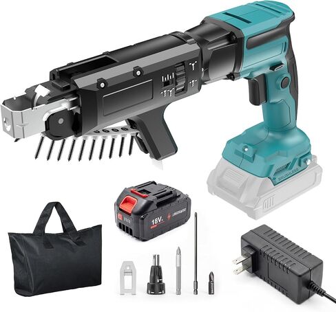 18V Cordless Drywall Screw Gun, 2-in-1 Self-Feeding Drywall Screwdriver | Includes Collated Attachment, Tool Bag and 4.0Ah Battery, Perfect for DIY and Professional Use in Kuwait