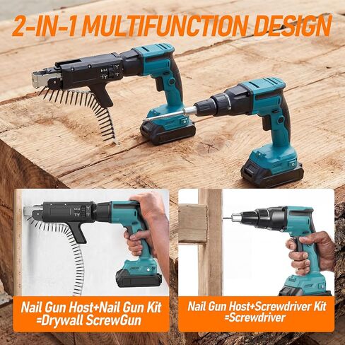 18V Cordless Drywall Screw Gun, 2-in-1 Self-Feeding Drywall Screwdriver | Includes Collated Attachment, Tool Bag and 4.0Ah Battery, Perfect for DIY and Professional Use in Kuwait