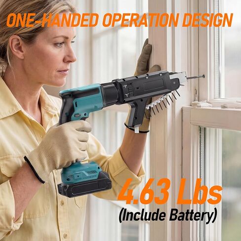 18V Cordless Drywall Screw Gun, 2-in-1 Self-Feeding Drywall Screwdriver | Includes Collated Attachment, Tool Bag and 4.0Ah Battery, Perfect for DIY and Professional Use in Kuwait