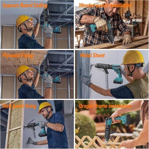 18V Cordless Drywall Screw Gun, 2-in-1 Self-Feeding Drywall Screwdriver | Includes Collated Attachment, Tool Bag and 4.0Ah Battery, Perfect for DIY and Professional Use in Kuwait