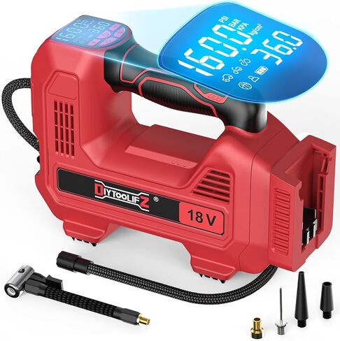 DIYtoolifz 160PSI Cordless Tire Inflator Compatible with Dewalt 20V Air Compressor, Portable Air Pump Automatic Shut Off, LED Light, Digital Pressure Gauge for Cars Motorcycles Bike Ball (Tool Only) in Kuwait