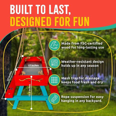 SparkJump Picnic Table Bird Feeder Kit, DIY Woodworking Project for Kids and Families, Complete Tools and Paint Set, FSC-Certified Sustainable Wood, Backyard Nature Activity, Ages 6+ in Kuwait