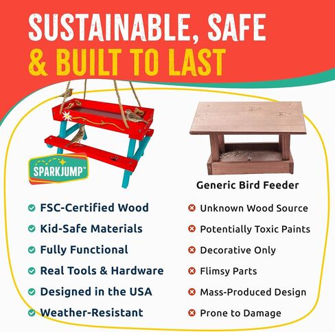 SparkJump Picnic Table Bird Feeder Kit, DIY Woodworking Project for Kids and Families, Complete Tools and Paint Set, FSC-Certified Sustainable Wood, Backyard Nature Activity, Ages 6+ in Kuwait