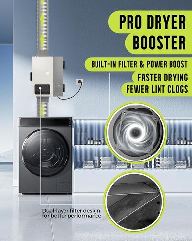 4 Inch Dryer Vent Booster Fan, 160 CFM, Auto On/Off, Plug-In | Lint Trap with View Window, Clog & Overheat Alerts, Remote Status Panel, Long Duct Runs Over 25 Ft in Kuwait